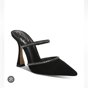 Sam Edelman suede rhinestone strappy holiday heeled mule. Size 10